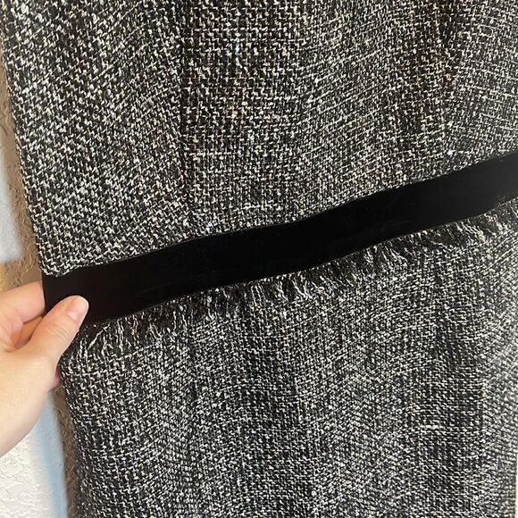 J. Crew - Sparkle Tweed Dress with Velvet Trim Fringe Hems, Black & Gold, 2 Tall - Picture 5 of 7